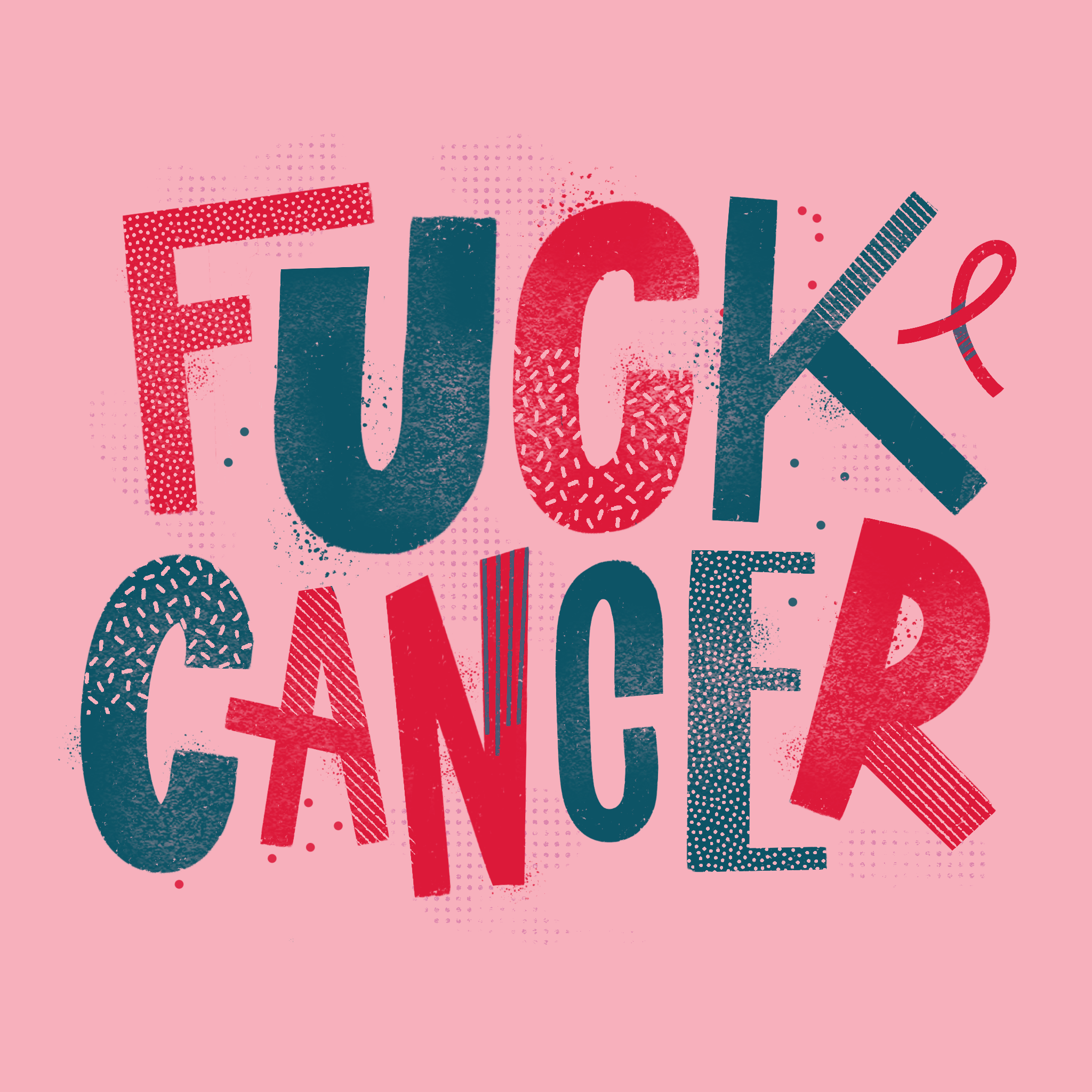 Illustration med handlettering av Frida Hagman: Fuck cancer