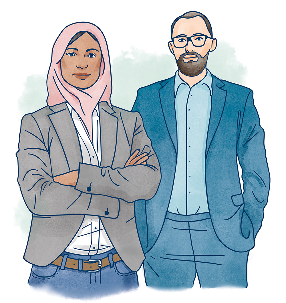 Illustration av en man och en kvinna av Frida Hagman