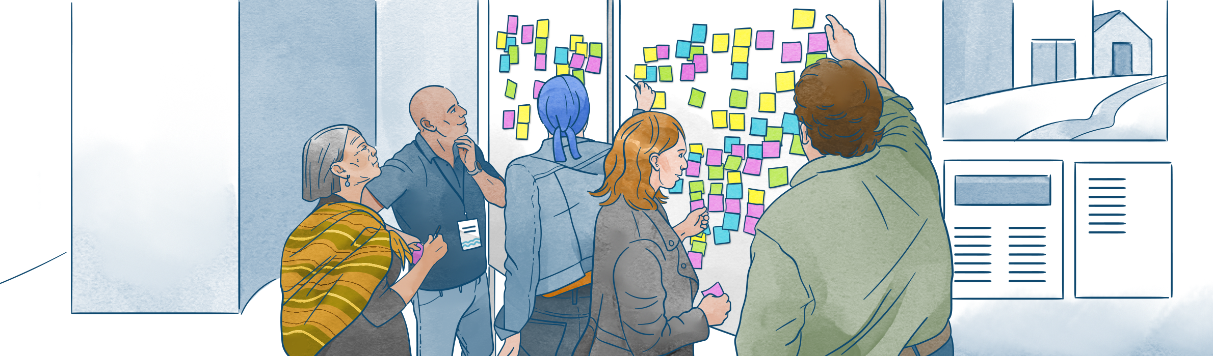 Illustration av medborgardialog av Frida Hagman