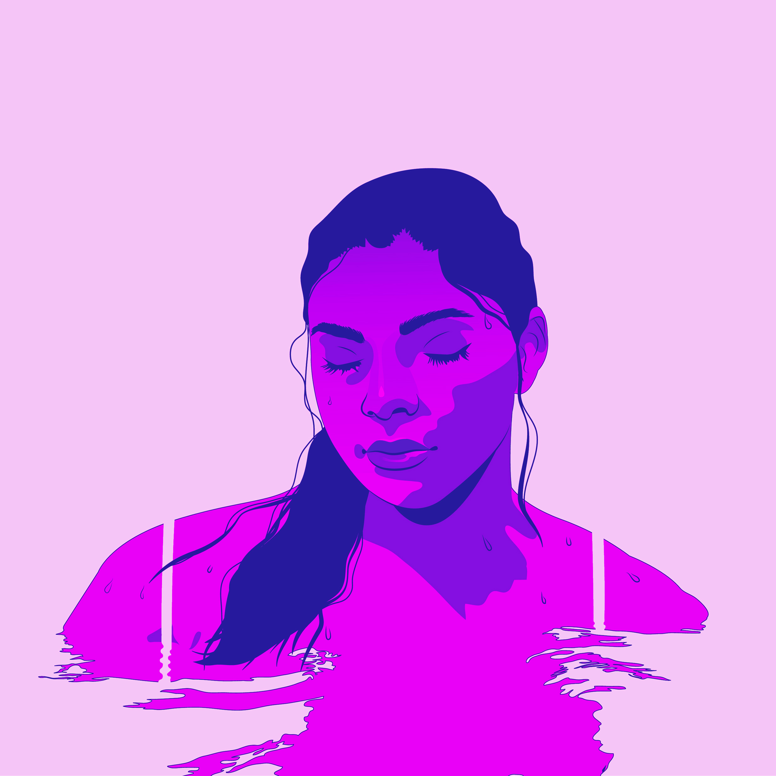 Illustration av en kvinna som blundar i vattnet av Frida Hagman