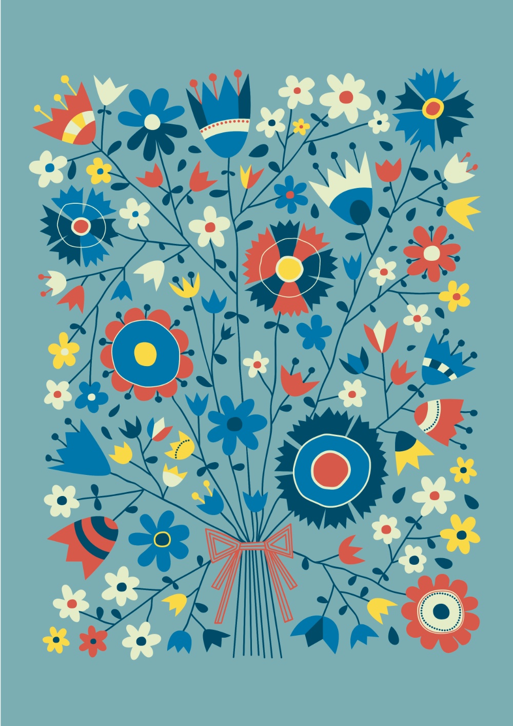 Illustration av en blombukett i retrostil av Frida Hagman
