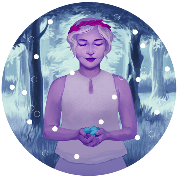 Illustration av en kvinna som håller i ägg av Frida Hagman