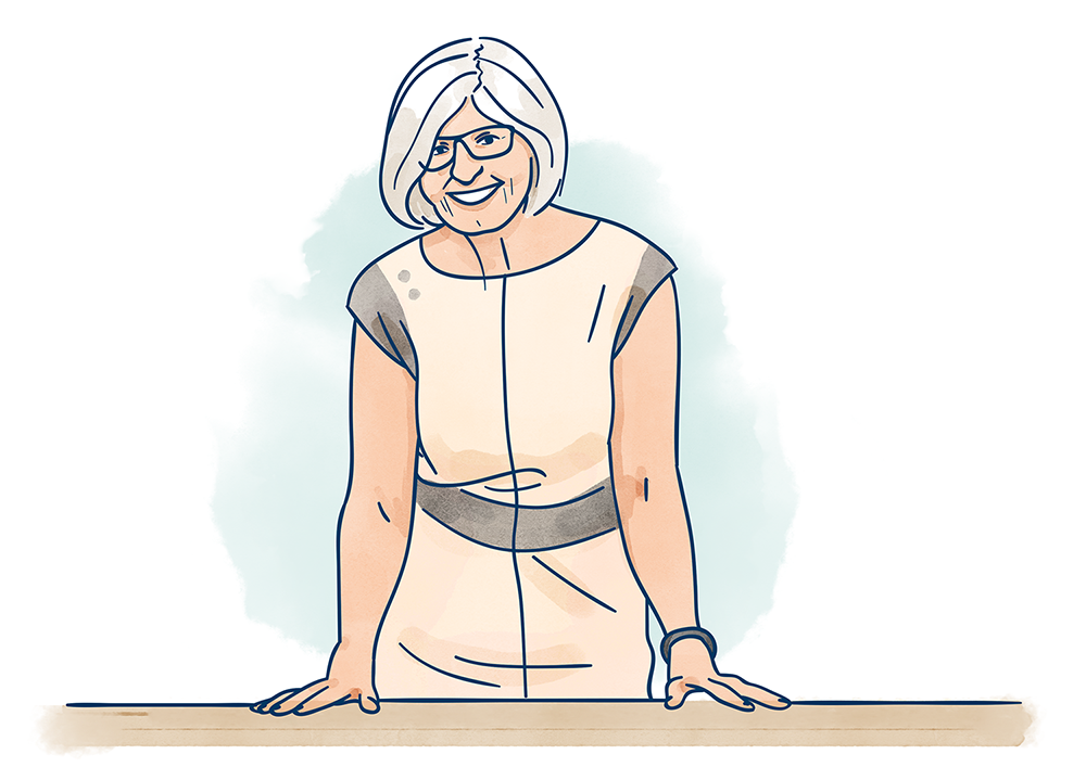 Illustration av en äldre kvinna av Frida Hagman