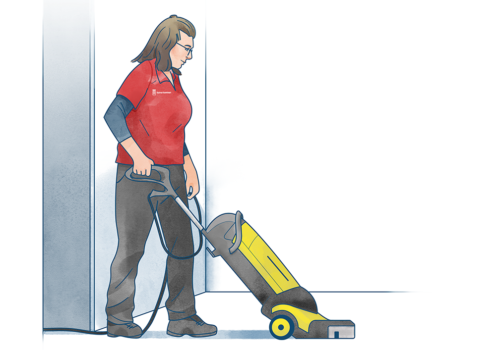 Illustration av en kvinna som arbetar som städare på Kalmar kommun av Frida Hagman