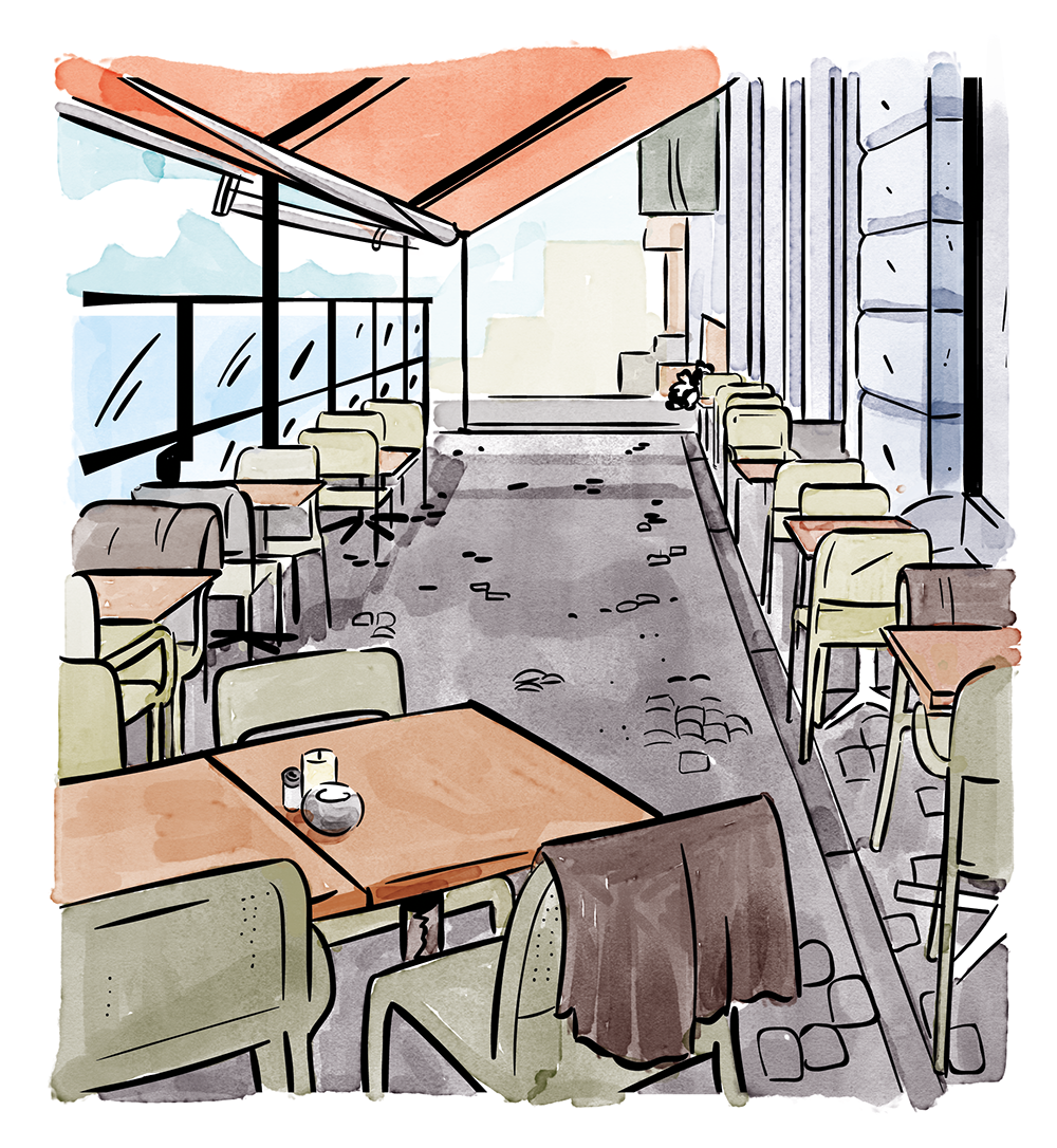 Illustration av en mindre uteservering av Frida Hagman