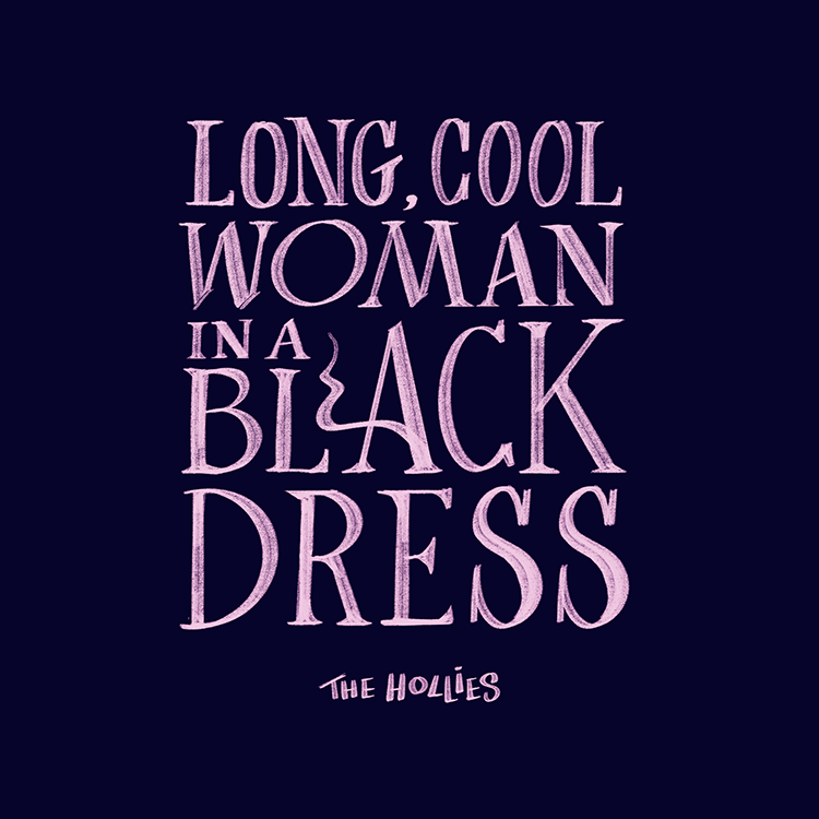 Illustration med handlettering av Frida Hagman: Long cool woman in a black dress