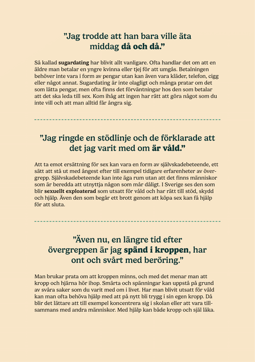 Sida från en broschyr om kommersiell sexuell exploatering.