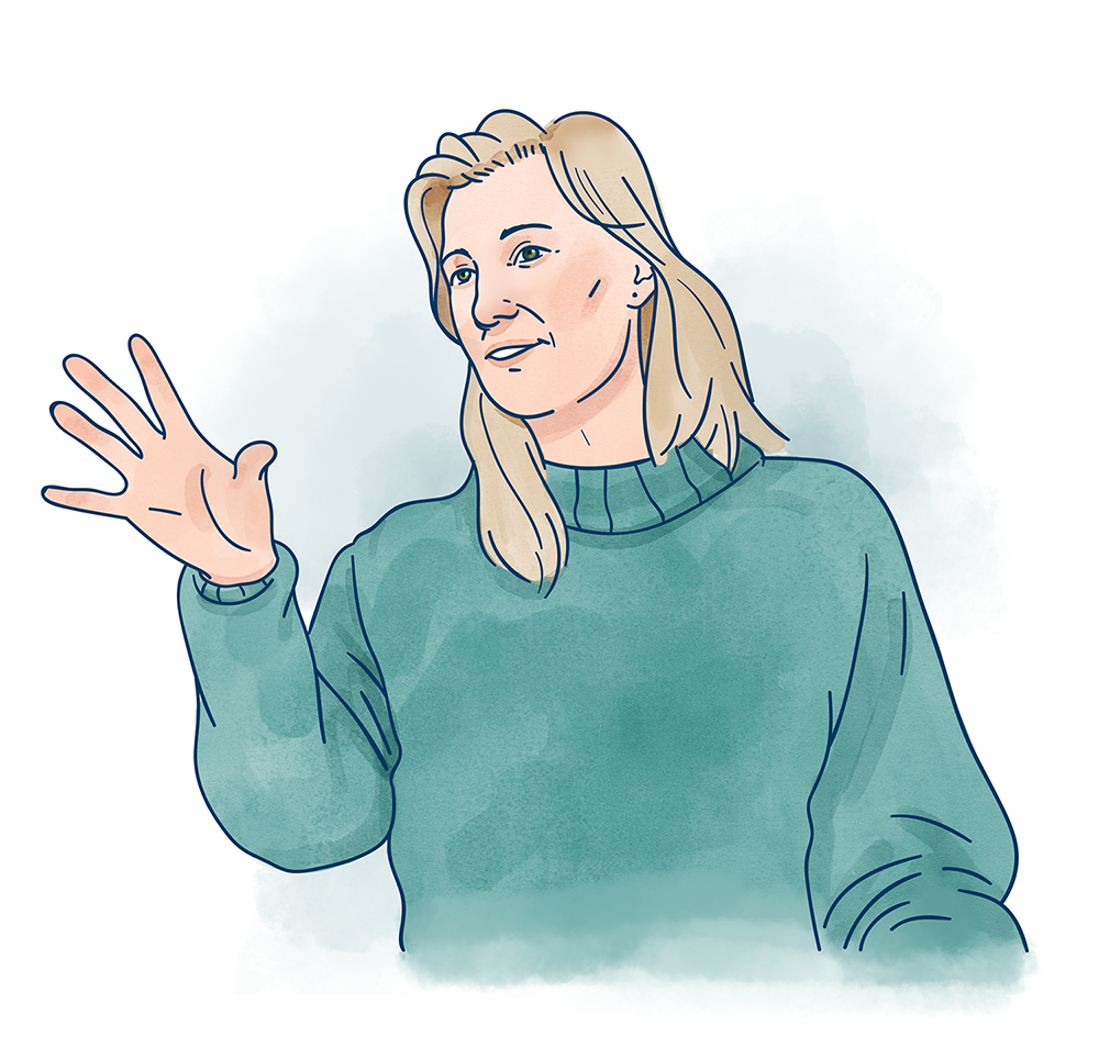 Illustration av en ung kvinna som håller en presentation av Frida Hagman