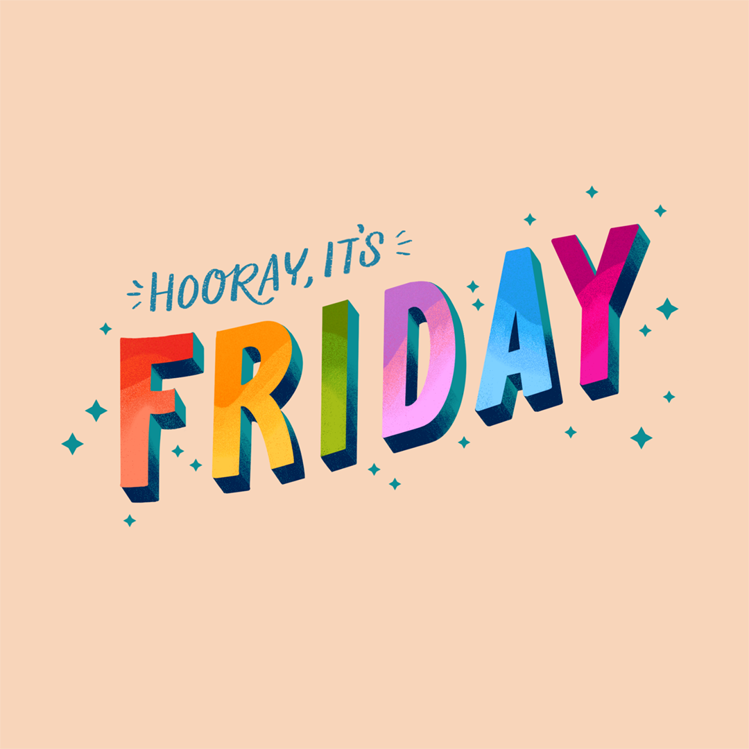 Illustration med handlettering av Frida Hagman: Hooray it's friday